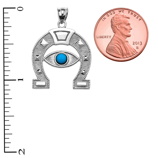 Sterling Silver Evil Eye Protection Horse Shoe Good Luck Pendant Necklace