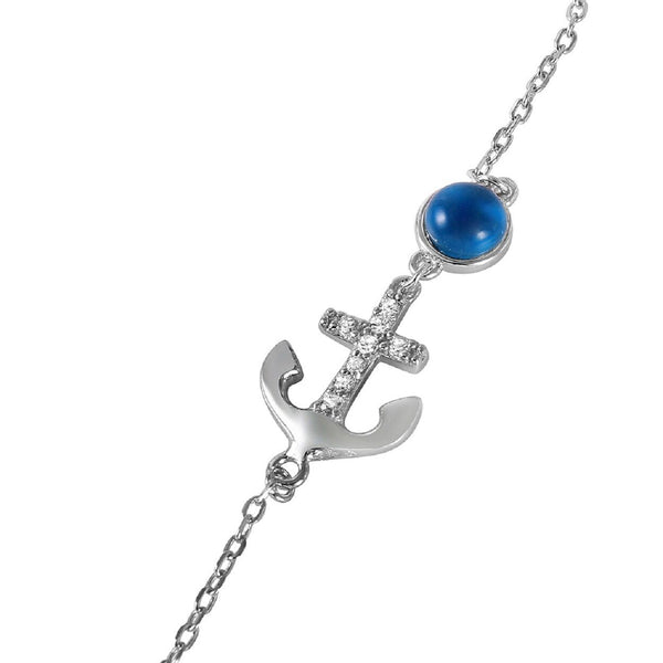Sterling Silver Evil Eye Anchor Bracelet With CZ Accents