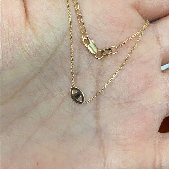 14K Solid Yellow Gold Mini Evil Eye Necklace - Minimalist 16"-18" adjust