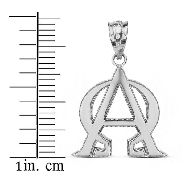 14k White Gold Christian Alpha and Omega Jesus Christ Symbol Pendant Necklace