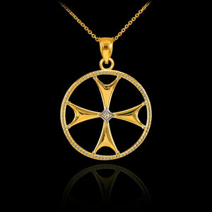 14k Solid Gold Diamond Maltese Cross Pendant Necklace 16" 18" 20" 22"