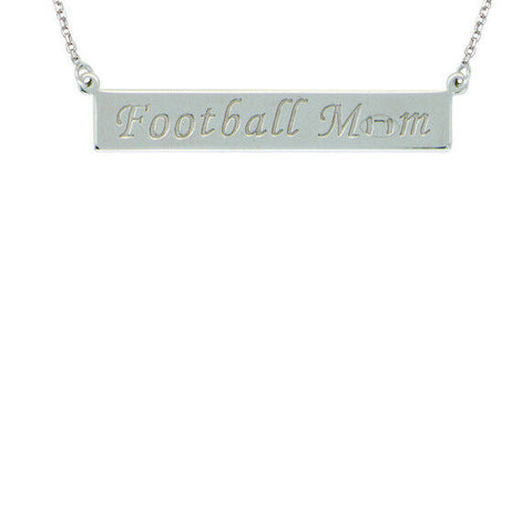 925 Sterling Silver Engraved "Football Mom" Geometric Bar Sport Necklace