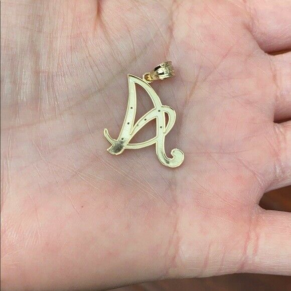 14k Solid Yellow Gold Diamonds Initial Script Letter B Pendant Necklace