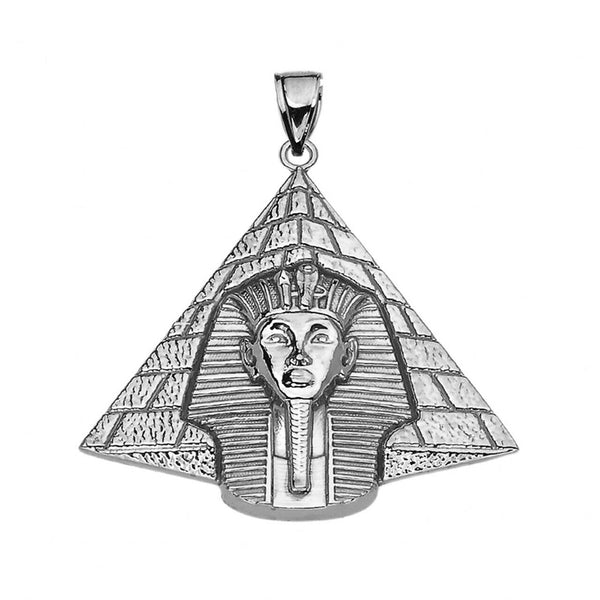 Sterling Silver Egyptian Pyramid King Tut Tut (Tutankhamun) Pendant Necklace
