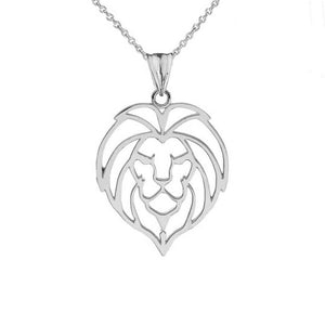 .925 Sterling Silver Lion Head Cut Out Pendant Necklace