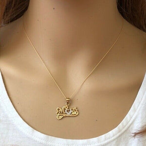 14K Solid Gold Cut Out Mom Heart Pendant Dainty Necklace - Mother's  Gift