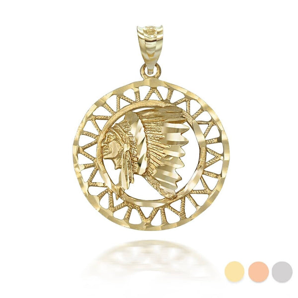 10K Solid Gold Apache Openwork Pendant Necklace - Yellow, Rose, or White