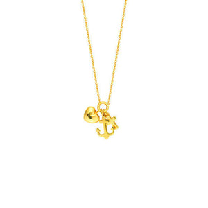 14K Solid Gold Mini Heart Anchor Cross Charm/Pendant Necklace - Adjust 16"-18"