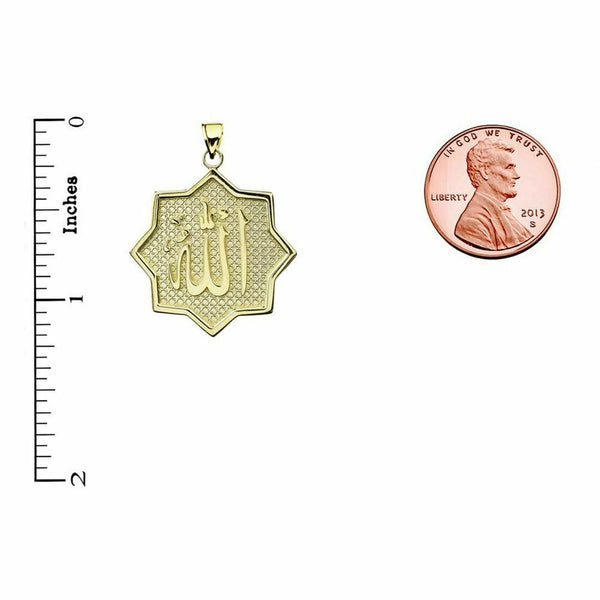 14k Solid Yellow Gold Allah in Star Pendant Charm Necklace