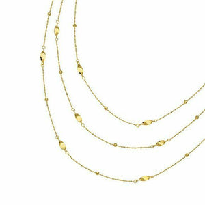 14K Solid Gold 3 Layer Twist Station Chain Necklace 17" Adjustable Yellow