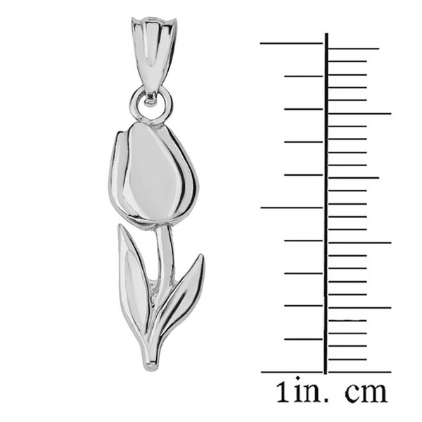 925 Sterling Silver Diamond-Cut Tulip Pendant Necklace 16" 18" 20" 22"