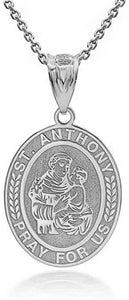 Personalized Name Silver St. Anthony Of Padua Oval Medal Pendant Necklace