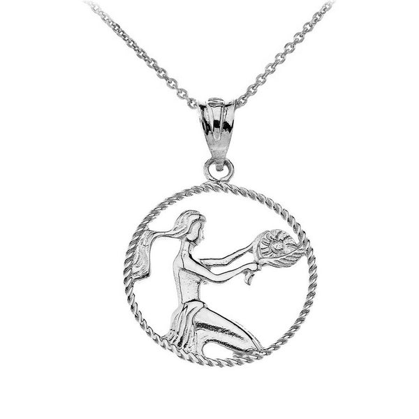 925 Sterling Silver 12 Astrological Zodiac Signs Rope Pendant Necklace