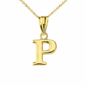 14k Solid Yellow Gold Small Mini Initial Letter P Pendant Necklace