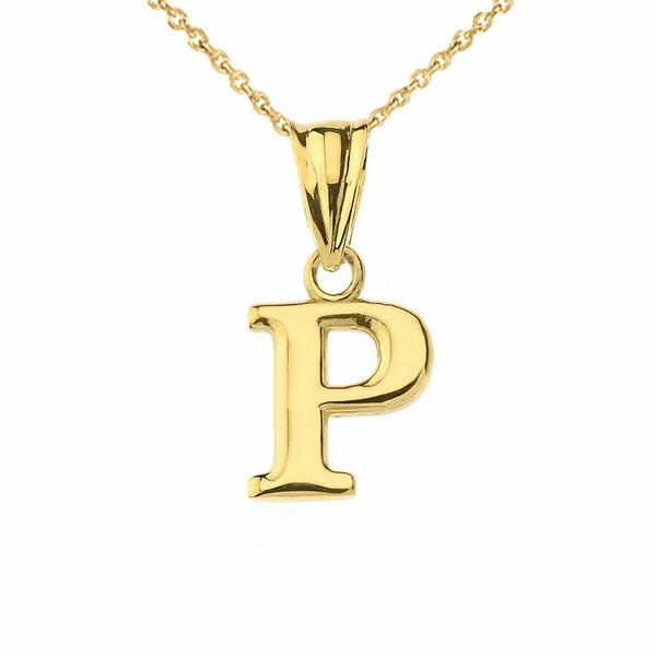 14k Solid Yellow Gold Small Mini Initial Letter P Pendant Necklace