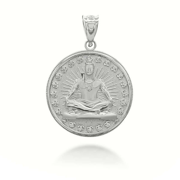 Sterling Silver Lord Shiva Hindu Indian God of Destruction Coin Pendant Necklace