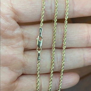 14 k Solid Yellow Gold 2.0 mm Light Rope Chain Necklace 16",18",20",22",24", 30"