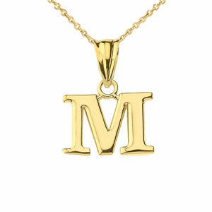 10k Solid Yellow Gold Small Mini Initial Letter M Pendant Necklace