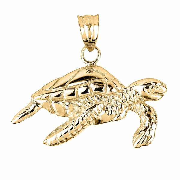 14k Yellow Gold Sea Turtle Charm Pendant Necklace