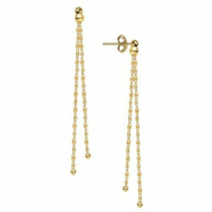 14K Solid Yellow Gold Bead Stud with Hammered Mariner Dangle Earrings