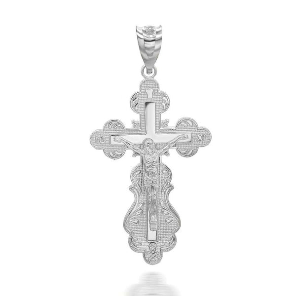 .925 Sterling Silver Orthodox Crucifix Cross Pendant Necklace