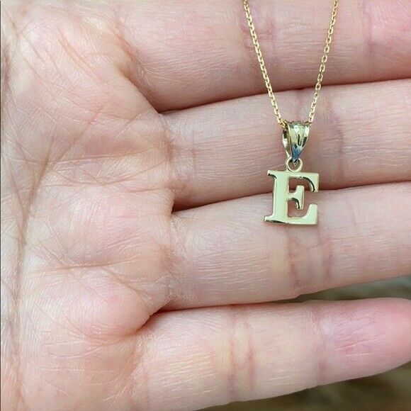 10k Solid Real Yellow Gold Small Mini Initial Letter E Pendant Necklace