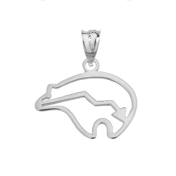 925 Sterling Silver Zuni Bear Heart-Line Cut Out Pendant Necklace