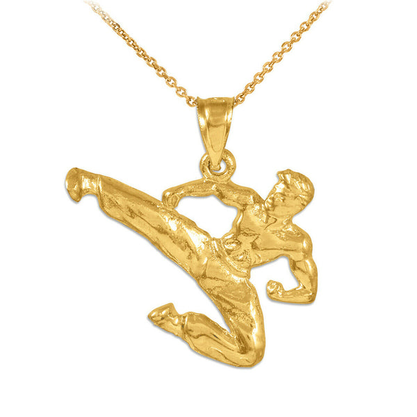 10k Solid Yellow Gold Male Martial Arts Karate Sports Pendant Necklace