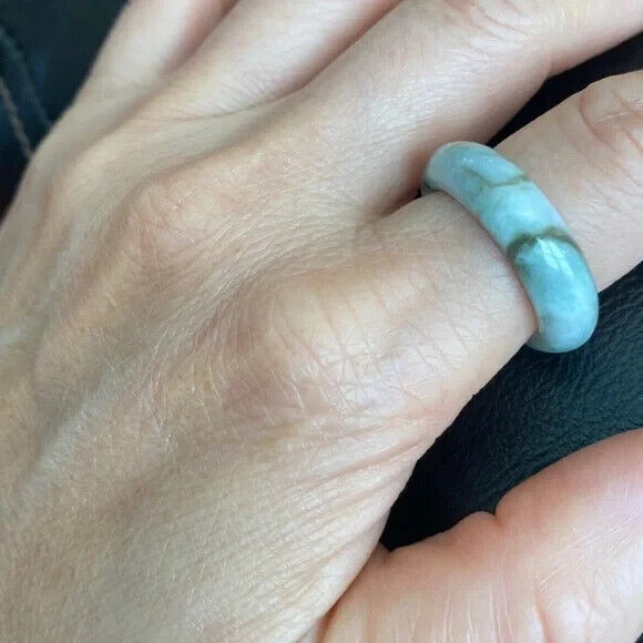 Green Natual Jade Band Ring Big Size 6.5 - Unisex Width 6mm
