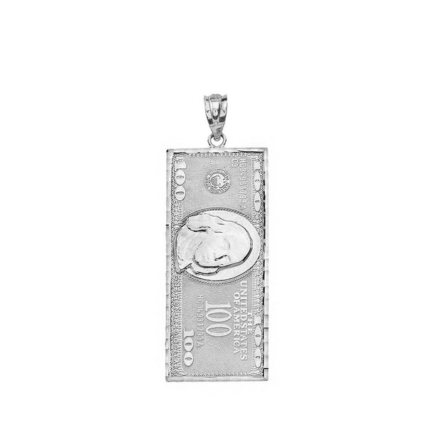 Sterling Silver Benjamin Franklin US Hundred Dollar Bill Small Pendant Necklace