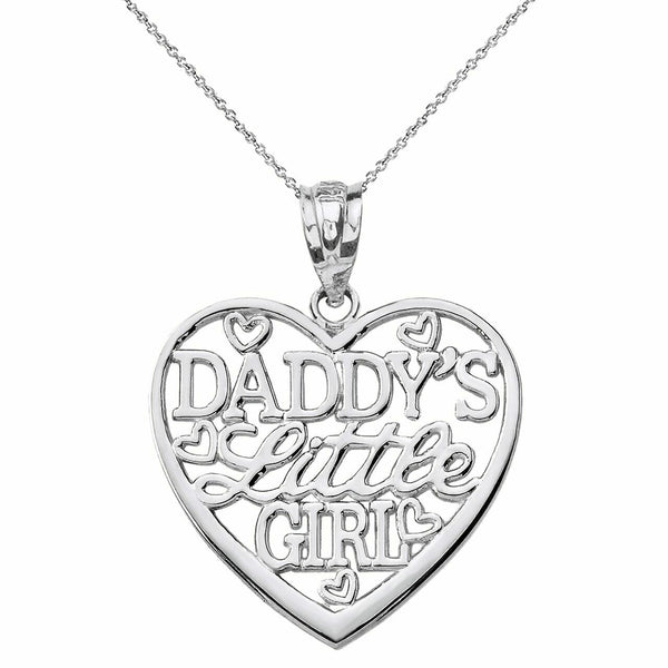 10k Solid White Solid Yellow Gold Daddy's Little Girl Heart Pendant Necklace