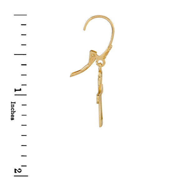 14k Yellow Gold Ancient Egyptian Ankh Cross Drop / Dangle Leverback Earrings