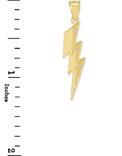 10k Solid Gold Diamond Thunderbolt symbolizes Power Authority Pendant Necklace