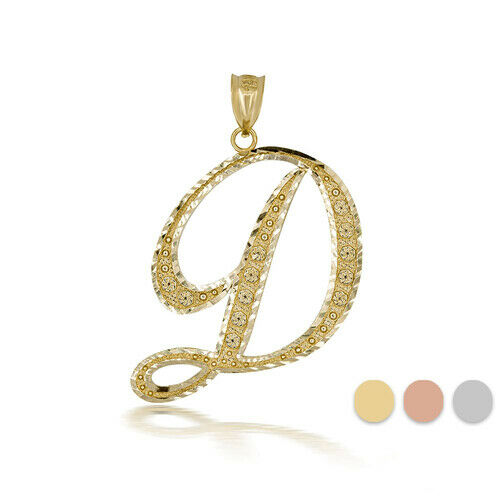 10k Solid Yellow Gold Cursive Initial Letter D Pendant Necklace