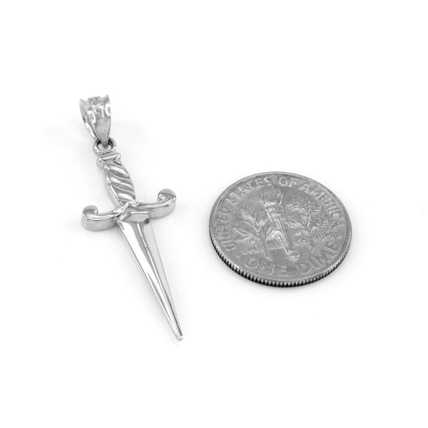 10K Solid Gold Dagger Knife Charm Pendant - White Gold
