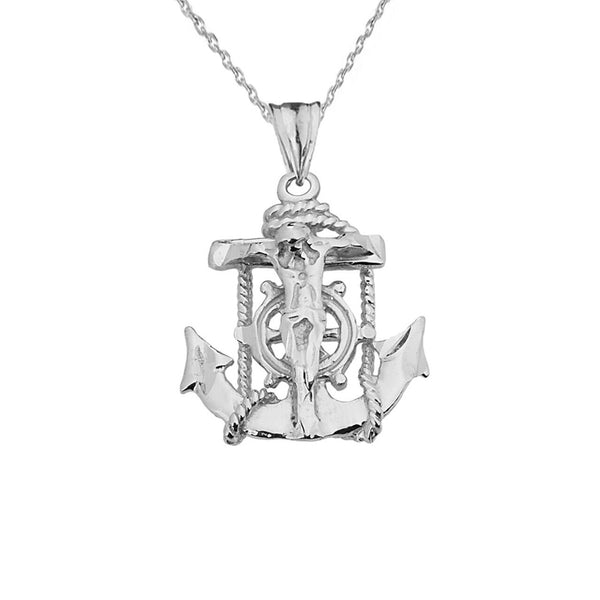 925 Sterling Silver Crucifix Anchor Small Pendant Necklace