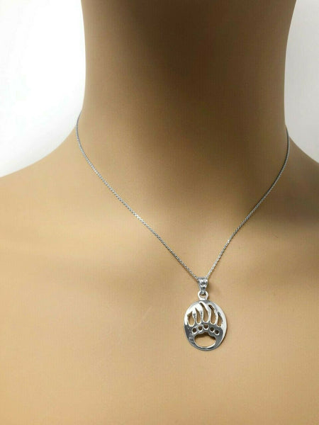 10K Solid Gold Bear Paw Print Pendant Necklace Yellow, Rose, White