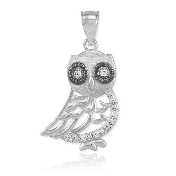 10K Solid Gold Bohemian Owl Diamond Pendant Necklace - Yellow, Rose, or White