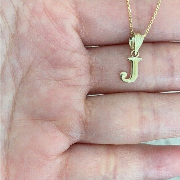 14k Solid Yellow Gold Small Mini Initial Letter J Pendant Necklace