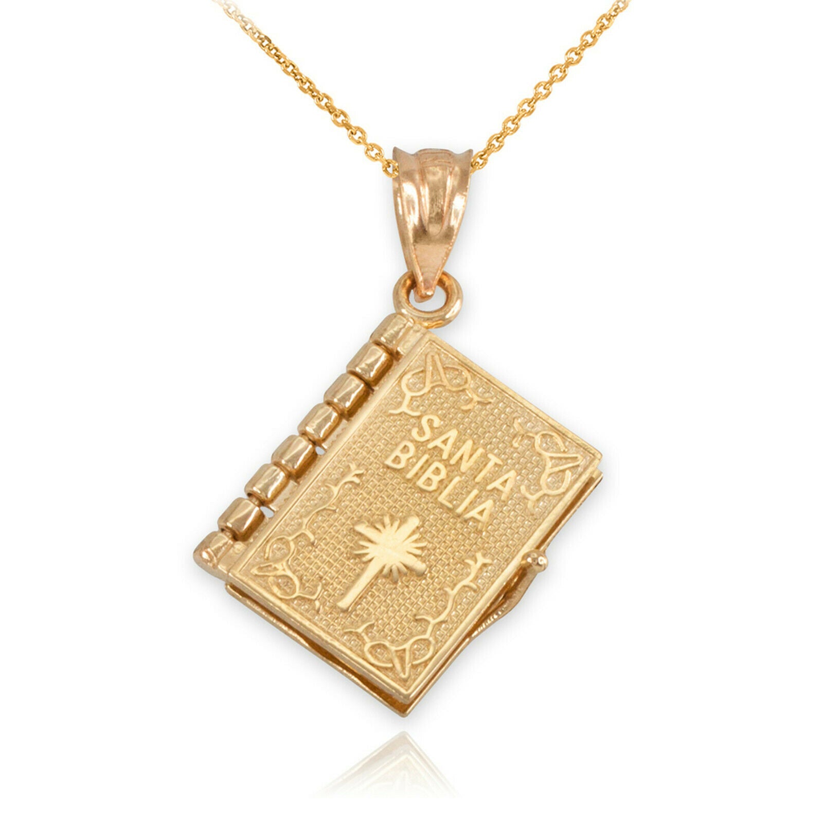 14k Solid Gold 3D Spanish Bible Prayer Pendant Necklace