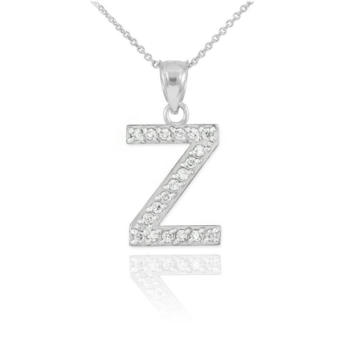 925 Sterling Silver Letter "Z" Initial CZ Monogram Pendant Necklace 16 18 20 22"