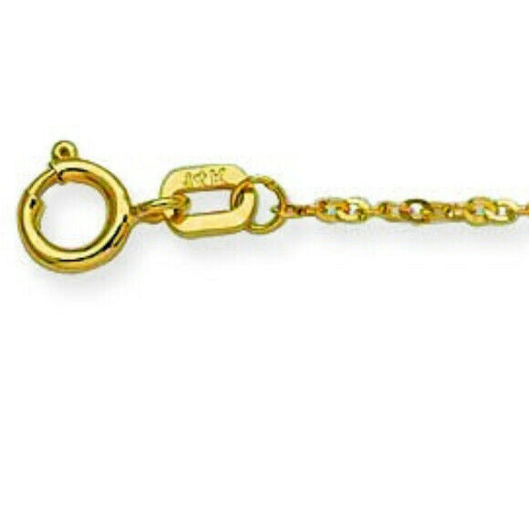 14K Solid Gold Puff Heart DC Station Anklet - Yellow 9"-10" adjustable