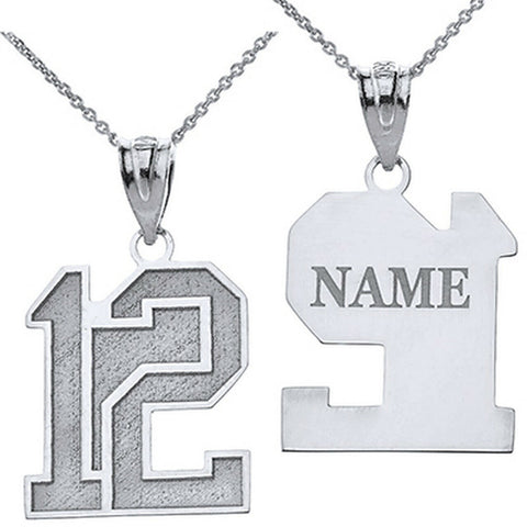 Personalized Name Number Sterling Silver Jersey Two-Digit Pendant Necklace