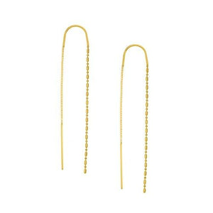 14K Solid Yellow Gold Crescent Pull on Threader Chain Earrings - Half moon