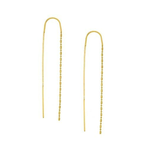 14K Solid Yellow Gold Crescent Pull on Threader Chain Earrings - Half moon