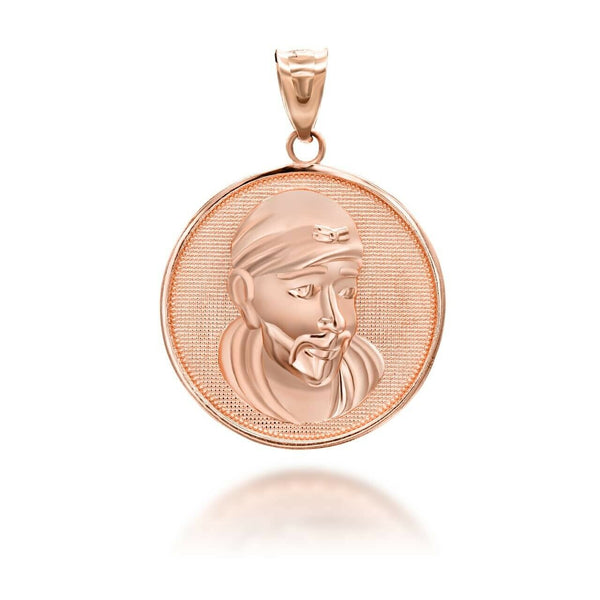 10K Solid Gold Sathya Sai Baba Hindu Guru Coin Pendant Necklace