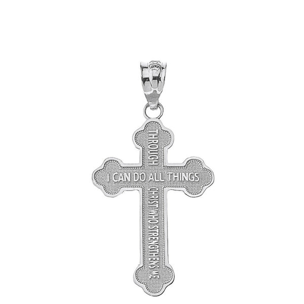 925 Sterling Silver Philippians 4:13 Bible Verse Cross Pendant Necklace