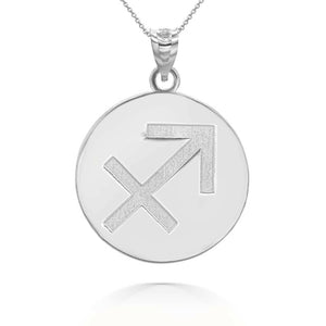 Personalized Engrave Name Zodiac Sign Sagittarius Round Silver Pendant Necklace