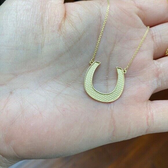14k Solid Yellow Gold Polished Horseshoe Lucky Pendant Necklace 16" 18" 20" 22"