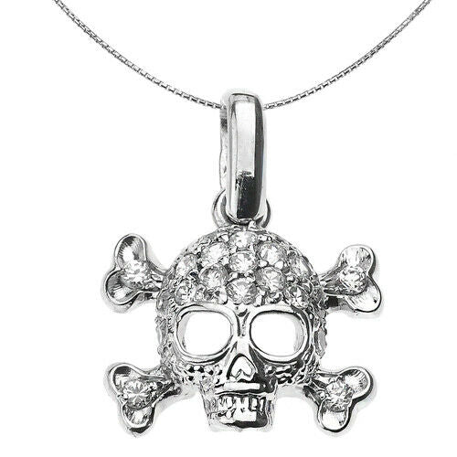 925 Sterling Silver Skull and Bones Pendant Necklace